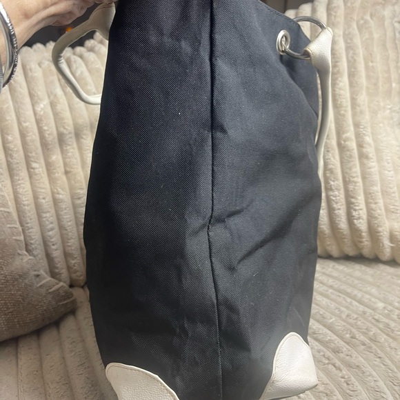 Lancome Black Tote with White Trim and Floral Lining - Picture 3 of 10